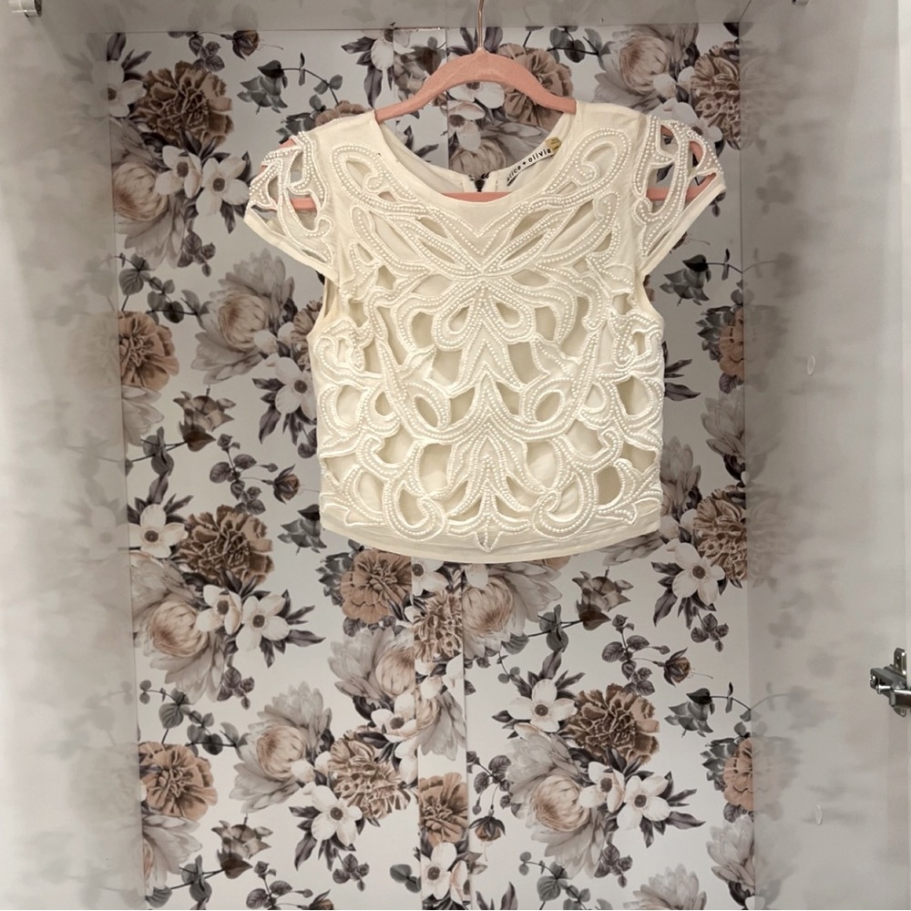 Alice + Olivia Abbi crop top with embroidery and beads